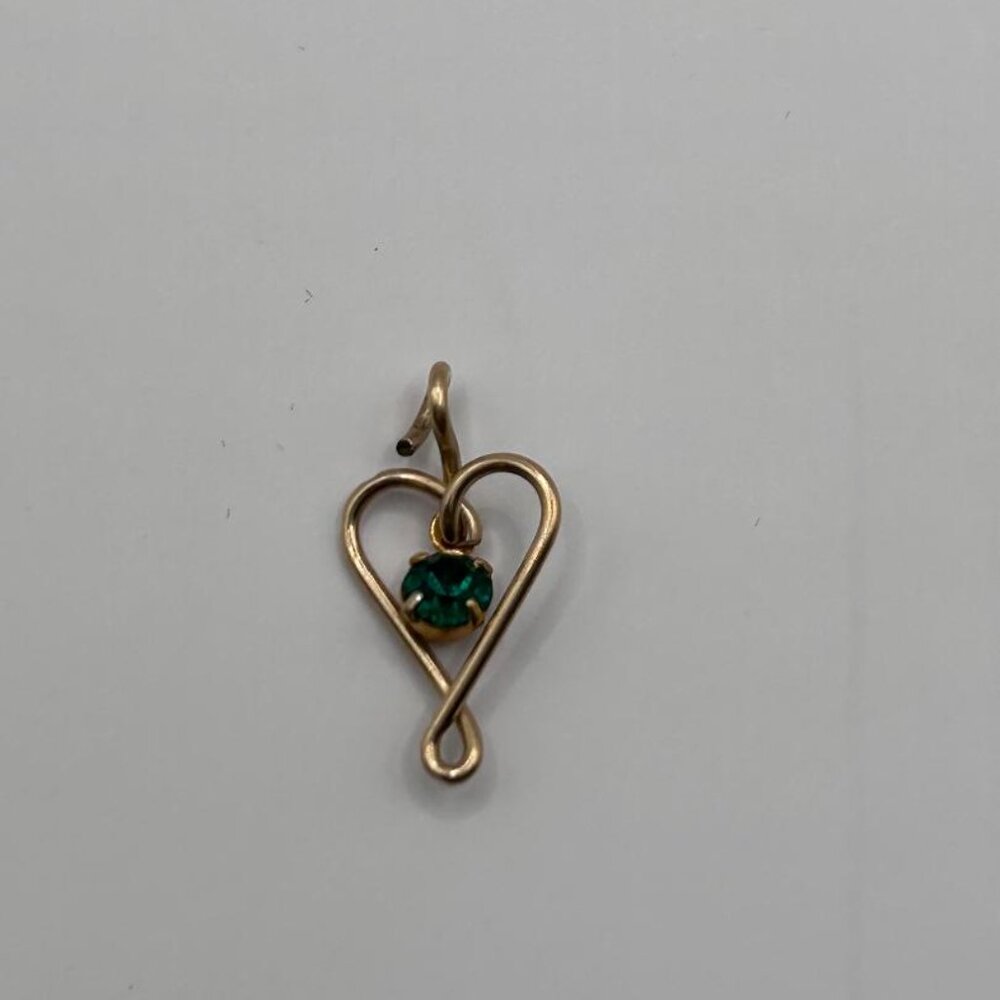 Gold Heart Charm with Center Lab Created Emerald Gold Plated Metal